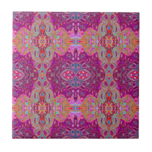 Carreau Motif Groovy Abstrait Magenta Rose, Bleu et Rouge