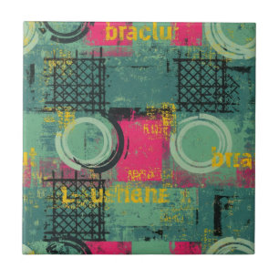 Carreau Motif Grunge Abstrait avec Formes Géométriques