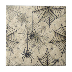 Carreau Motif Halloween araignées et toiles vintage