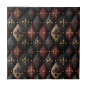 Carreau Motif Harlequin Fleur-de-Lis Touffeté Médiéval (2)