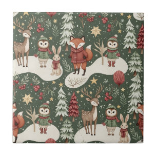 Carreau Motif hivernal de la nature de la forêt festive