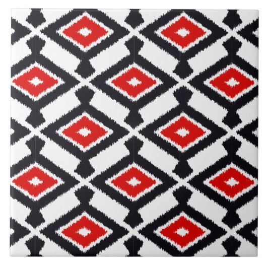 Carreau Motif Ikat - Rouge foncé, noir et blanc (Devant)