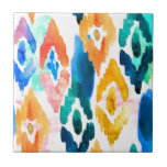 Carreau Motif Ikat Watercolor<br><div class="desc">Une belle aquarelle artistique de motif ikat est présentée sur ce carrelage en céramique. Les couleurs sont riches en teintes et la motif est un peu abstraite.</div>