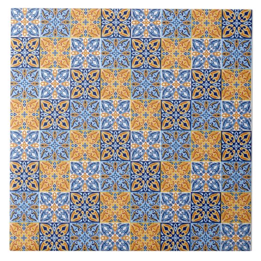 Carreau Motif italien bleu élégant et jaune marron (Devant)