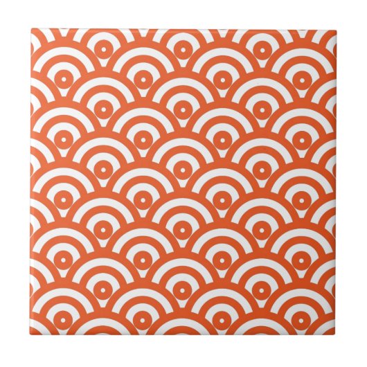 Carreau Motif japonais orange et blanc d'abrégé sur vagues (Devant)