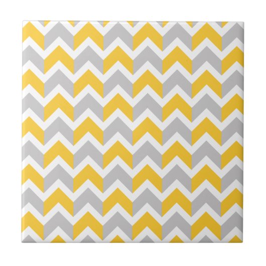 Carreau Motif jaune moderne de Chevron de blanc gris (Devant)