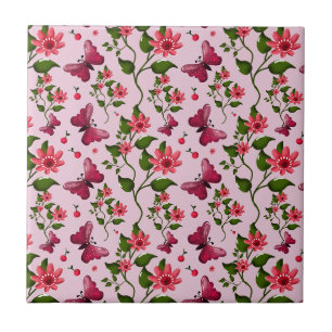 Carreau Motif joli papillon Cerise, Fruit Kawaii brillant