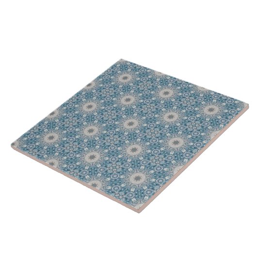 Carreau Motif Kaleidoscope bleu blanc gris (Côté)