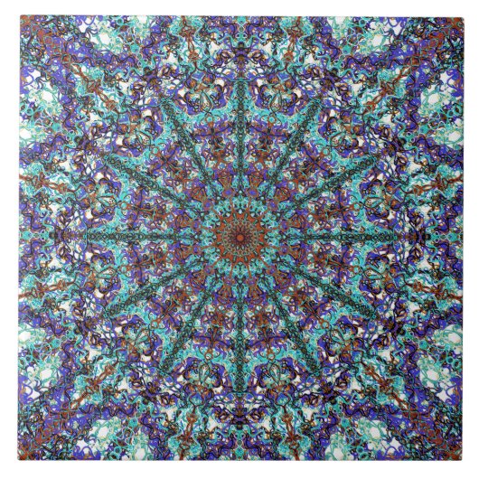 Carreau Motif lacé par mandala de turquoise de Boho (Devant)