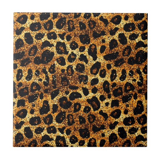 Carreau Motif Léopard Brun Doré Pailleté Luxe (Devant)
