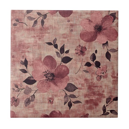 Carreau Motif Lin Floral Rosé Rustique (2) (Devant)