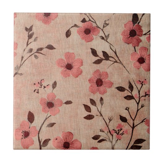 Carreau Motif Lin Floral Rosé Rustique (4) (Devant)