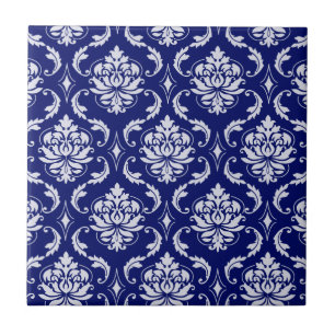 Carreau Motif lumineux de damassé de bleu marine