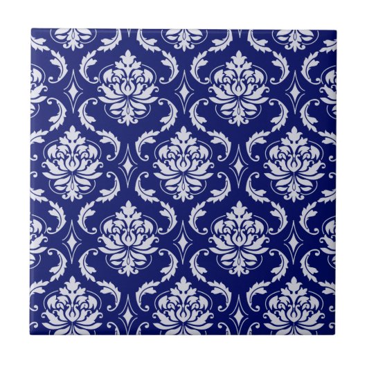 Carreau Motif lumineux de damassé de bleu marine (Devant)