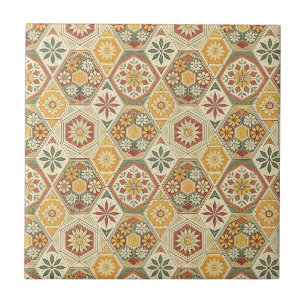Carreau Motif majolique méditerranéen floral traditionnel