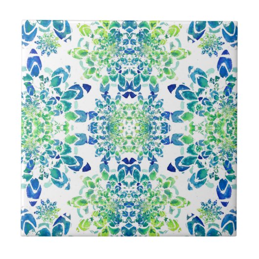 Carreau Motif Mandala Abstrait vert et bleu (Devant)