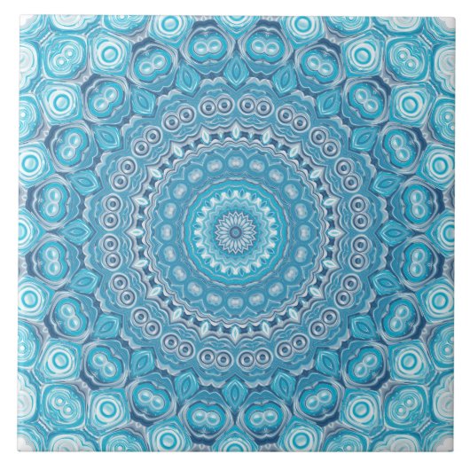 Carreau Motif Mandala bleu et blanc (Devant)