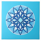 Carreau motif Mandala en bleu ciel, cobalt et blanc (Devant)
