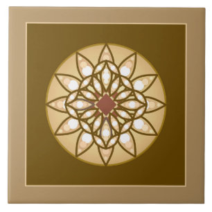 Carreau Motif mandala en brun clair, crème et chocolat