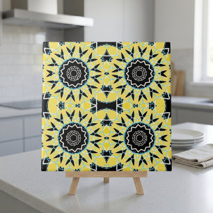 Carreau Motif Mandala Géométrique Mosaïque Jaune Noir