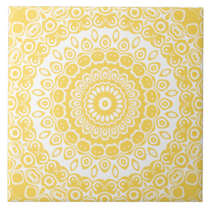Carreau Motif Mandala jaune moutarde