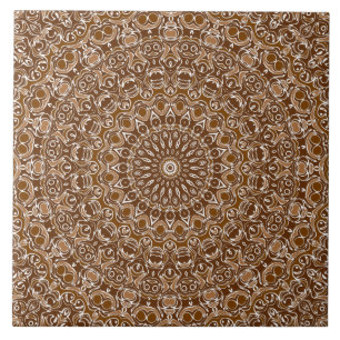 Carreau Motif Mandala Marron et Blanc au Chocolat