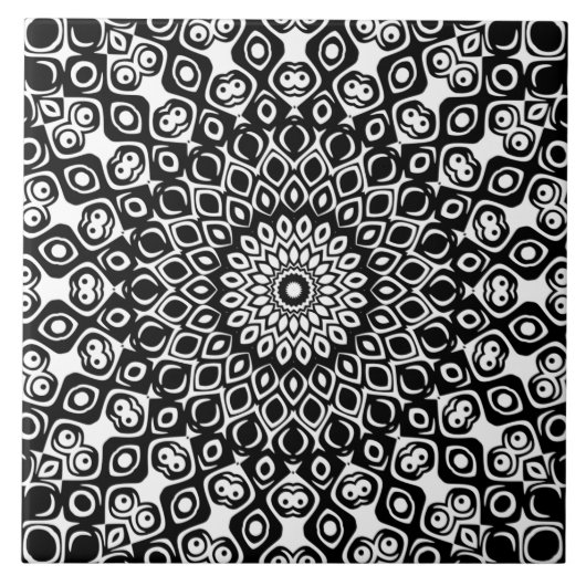 Carreau Motif Mandala Noir et Blanc (Devant)