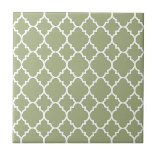 Carreau Motif marocain blanc de Quatrefoil de vert sauge