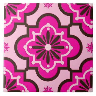 Carreau Motif marocain de tuile, rose et noir fuchsia