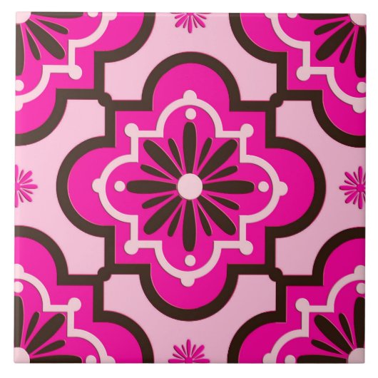 Carreau Motif marocain de tuile, rose et noir fuchsia (Devant)