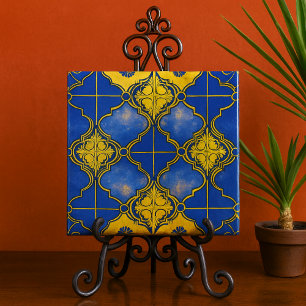 Carreau Motif marocain Quatrefeuilles Bleu et Or