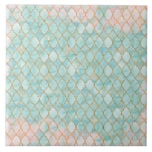 Carreau motif marocain rose clair et aqua