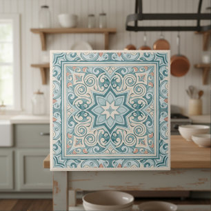 Carreau Motif méditerranéen classique Pat#29 Bleu sarcelle