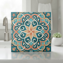 Motif méditerranéen coloré Pat#6 sarcelle ID1195