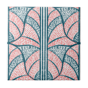 Carreau Motif méditerranéen en mosaïque rouge et Turquoise