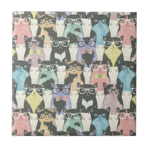 Carreau Motif mignon de chats de hippie