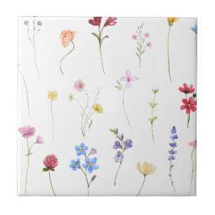 Carreau Motif minimaliste de fleurs sauvages à l'aquarelle