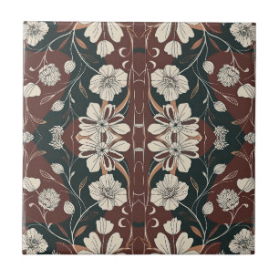 Carreau Motif miroir en fleurs noires d'automne