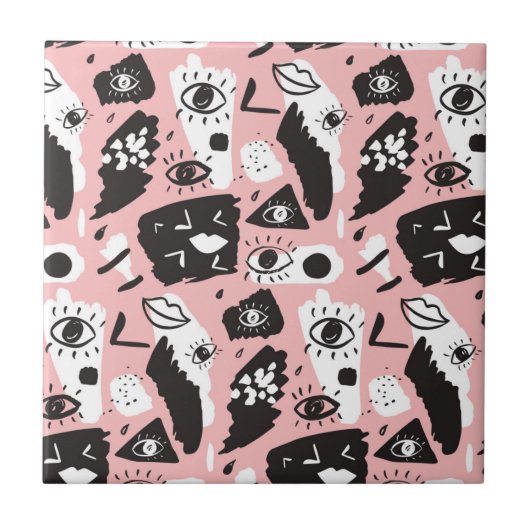 Carreau Motif moderne abstrait d'oeil et de lèvres (Devant)