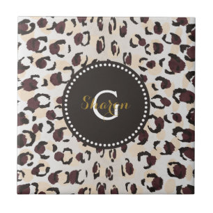Carreau Motif moderne chic brun cheetah imprimé monogramme