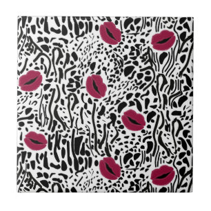 Carreau Motif moderne des lèvres B&W de rouge à lèvres
