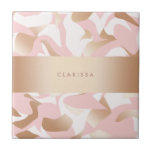 Carreau Motif moderne élégant d'abrégé sur blanc de rose<br><div class="desc">Le motif Girly en or de faux, rougissent rose et blanc.</div>