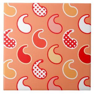 Carreau Motif moderne Paisley, Coral Orange et Blanc