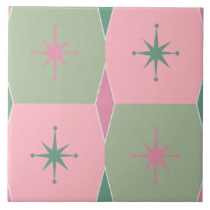 Carreau Motif moderne rose et vert du milieu du siècle