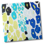 Carreau Motif moderne tendance Leopard<br><div class="desc">Carrelage en céramique Empreinte de léopard Aqua Blue Lime, très tendance, Glam. Empreinte de léopard amusant et dynamique. La couleur est vert citron, bleu, noir et turquoise. Que vous souhaitiez utiliser ce carrelage comme petit dessous de verre ou trivet pour boire un verre ou une assiette... ou que vous vouliez...</div>