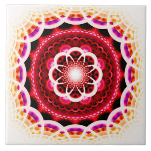 Carreau Motif mosaïque fractale rouge