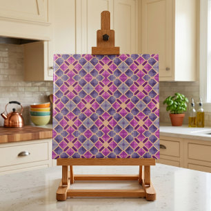 Carreau Motif mosaïque géométrique moderne rose beige prun