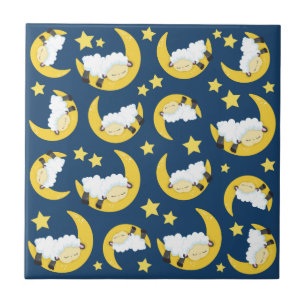 Carreau Motif mouton, Mouton couché, Lune, Étoiles