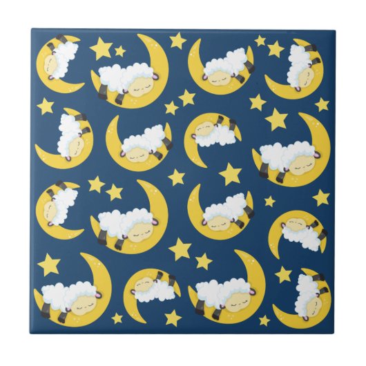 Carreau Motif mouton, Mouton couché, Lune, Étoiles (Devant)