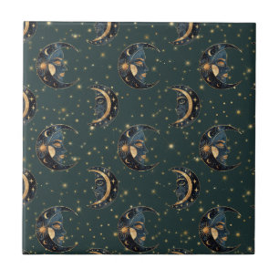Carreau Motif mystique de croissant de lune et d'étoiles